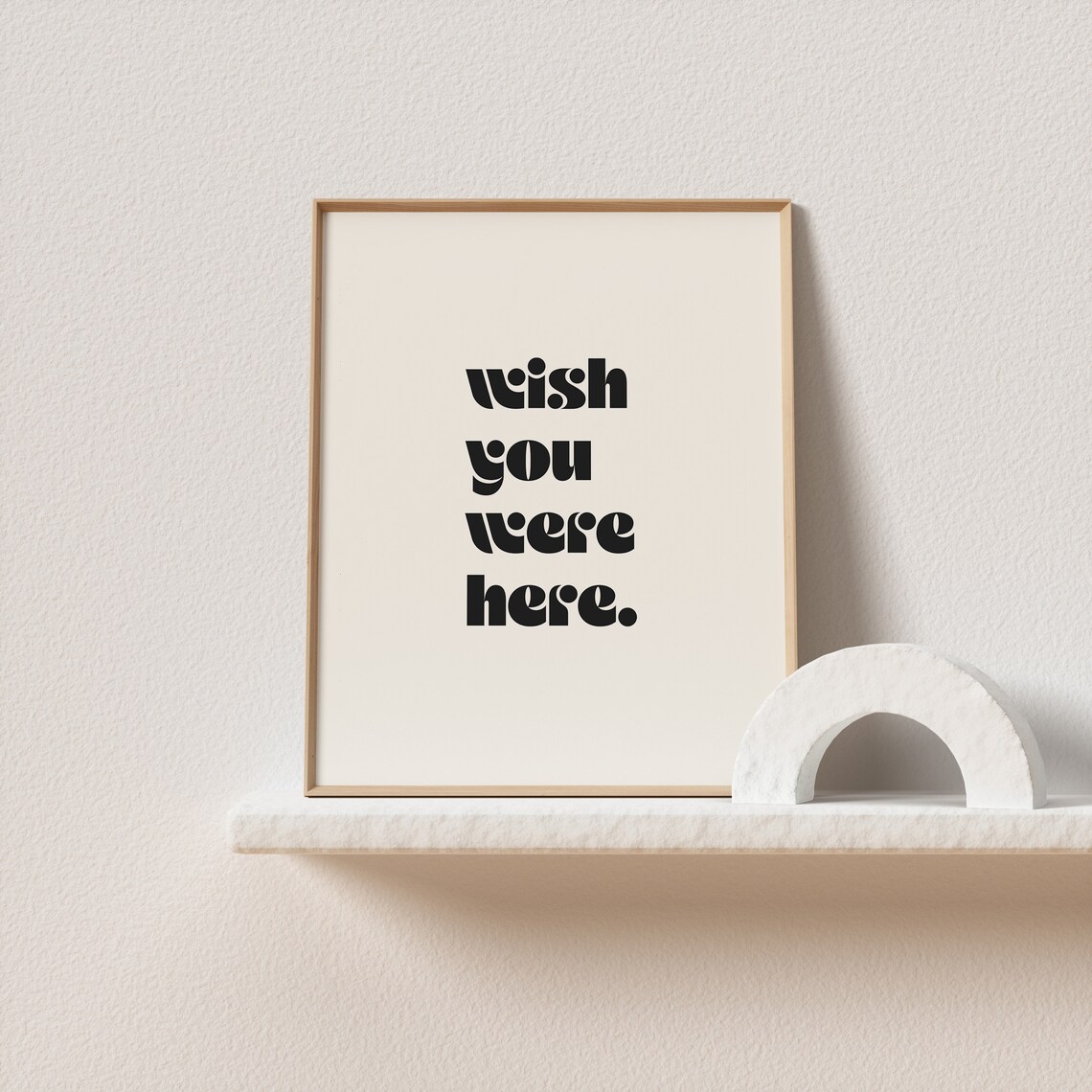 Wish You Were Here Black Retro Typography Quote Poster Cream Art - Image 2