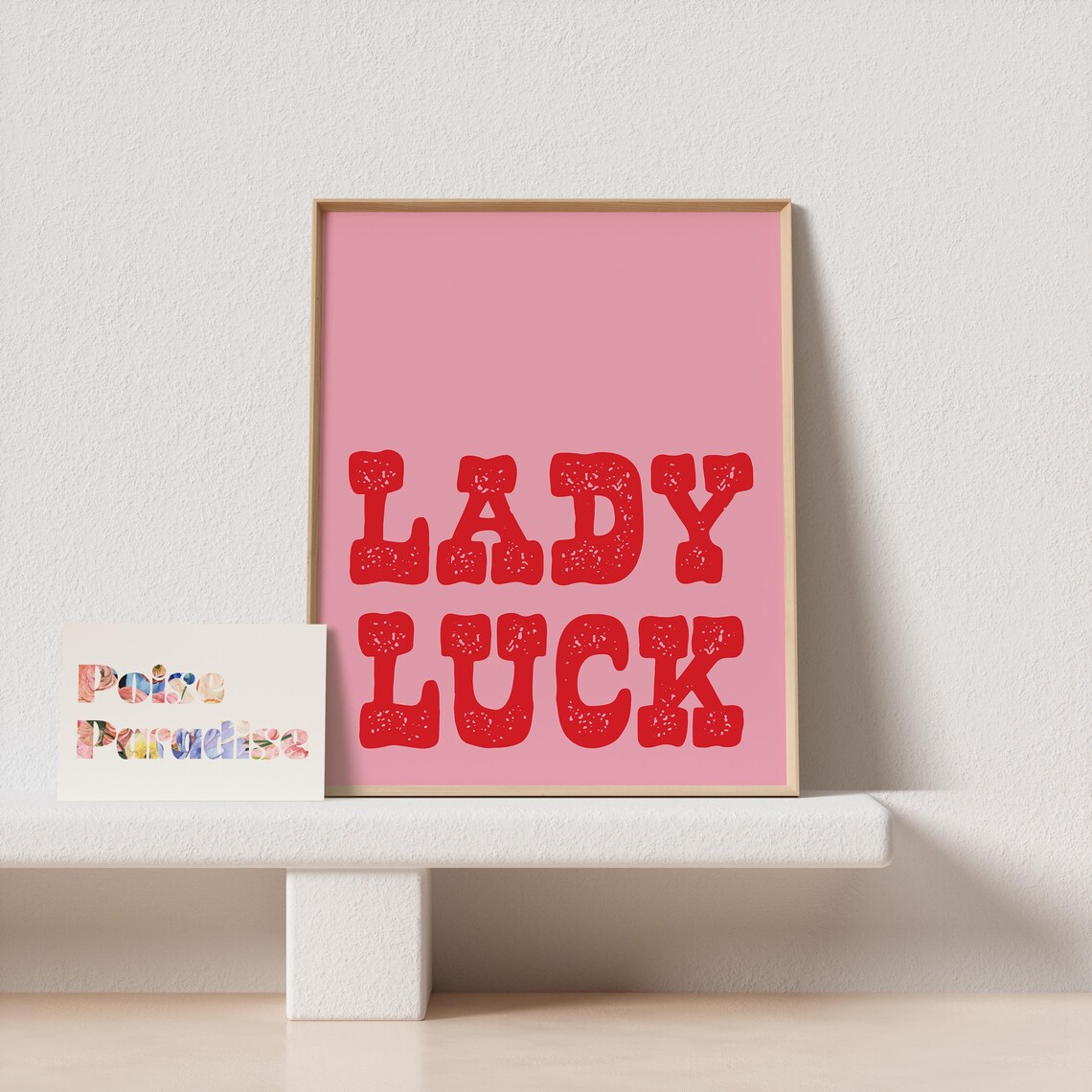 Lady Luck Red Distressed Block Letter Pink Retro Casino Quote Poster - Image 4