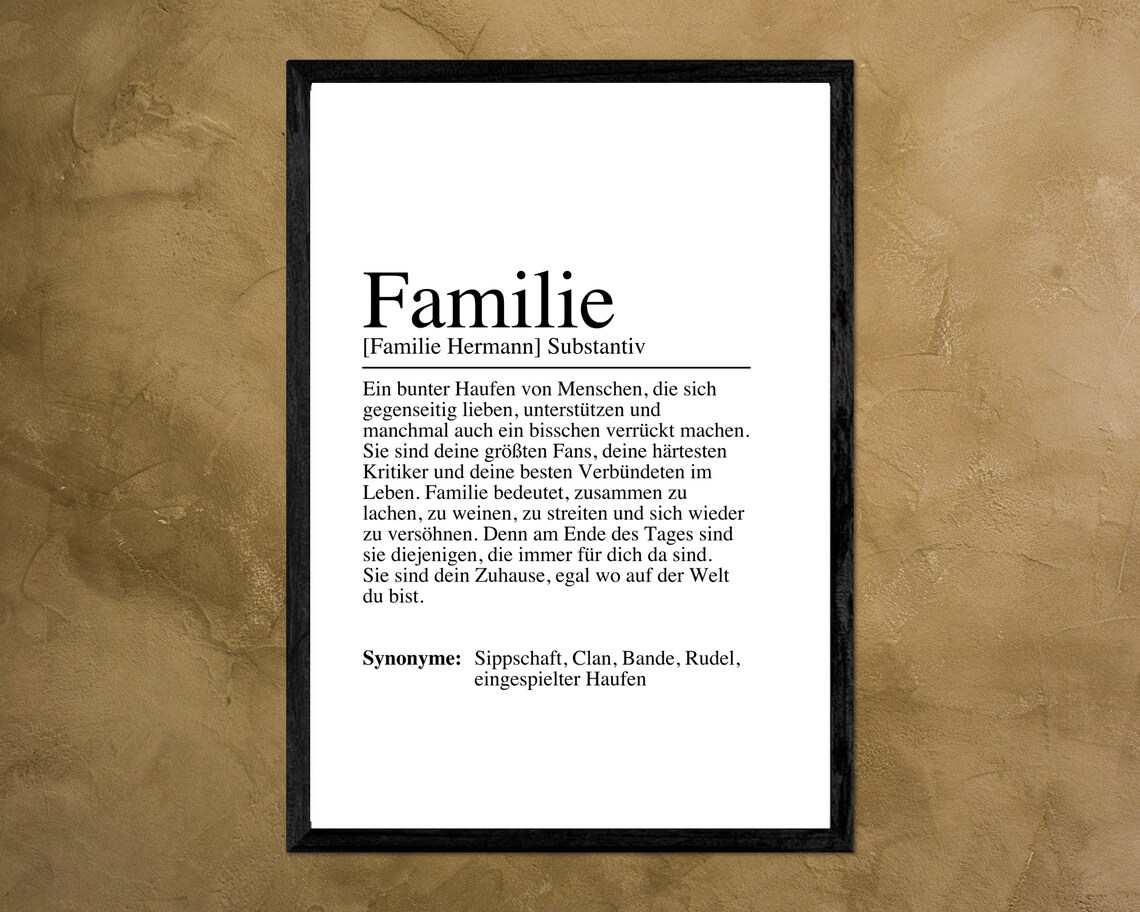 Familie Personalized German Family Definition Gift Wall Poster