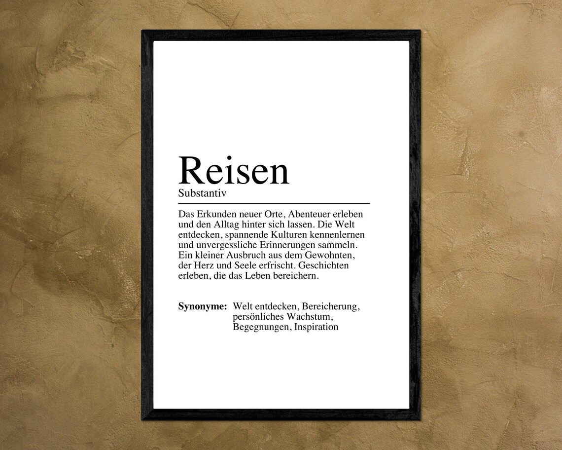 Reisen German Travel Word Dictionary Definition Adventure Typography Poster