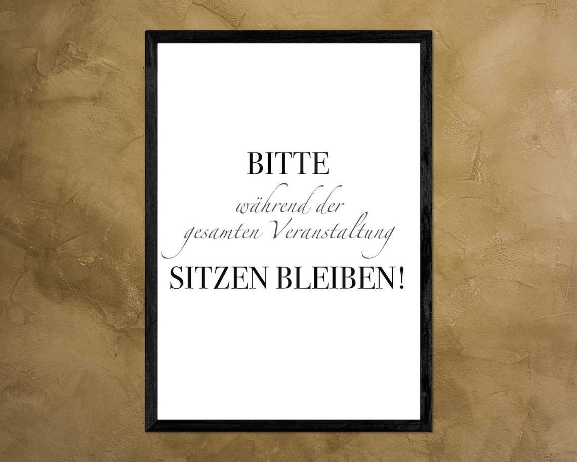 Bitte Sitzen Bleiben Funny German Bathroom Sign Quote Wall Poster