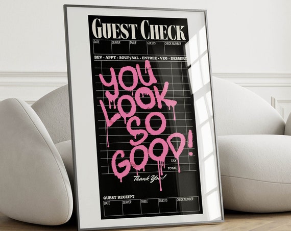 Motivational Poster Guest Check Wall Art Bathroom Decor Funky Home Decor Retro Aesthetic Wall Art Guest Check Print Y2k Aesthetic Poster