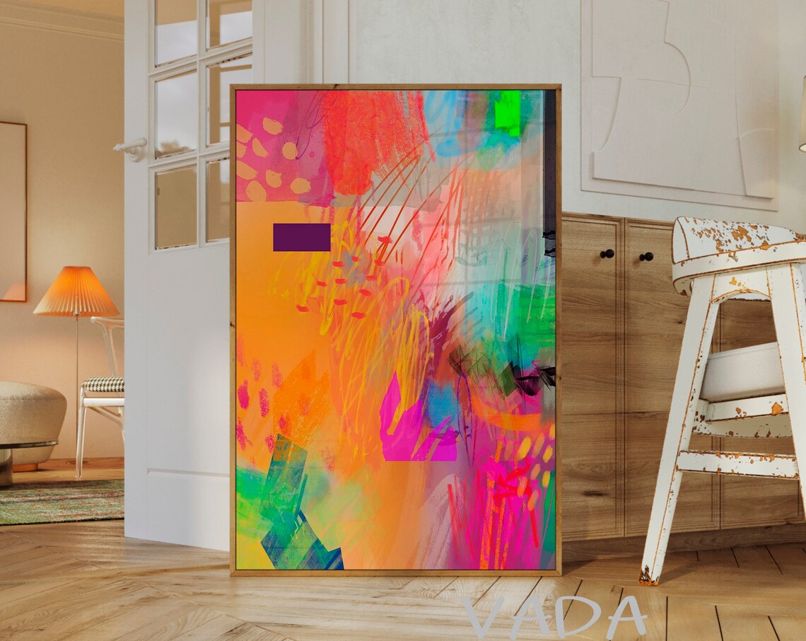 Hot Pink Abstract Art Print, Modern Vibrant Decor
