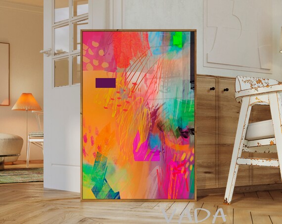 Hot Pink Abstract Art Print, Modern Vibrant Decor