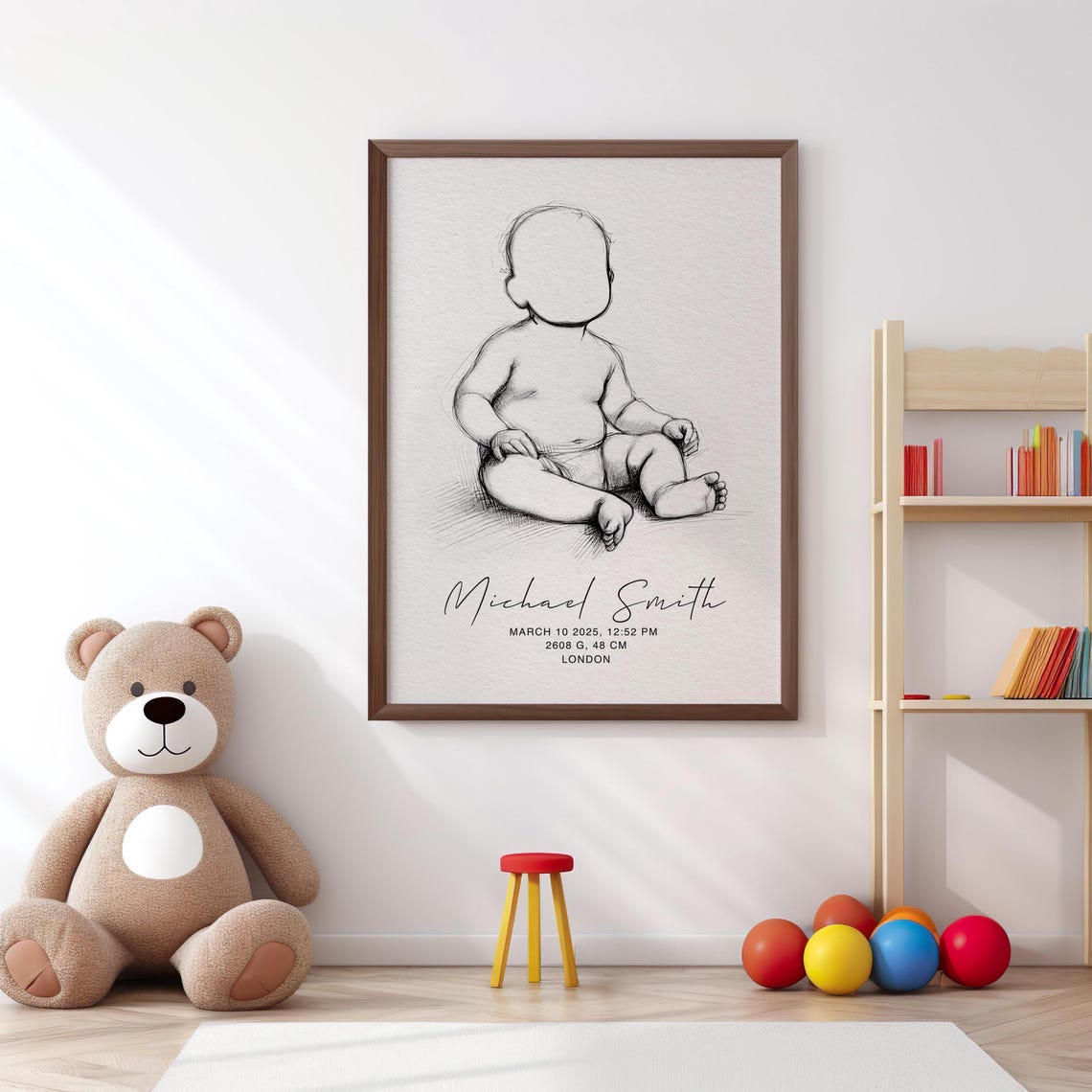 Personalized Baby Sketch Portrait, Minimalist Newborn Keepsake - Image 3