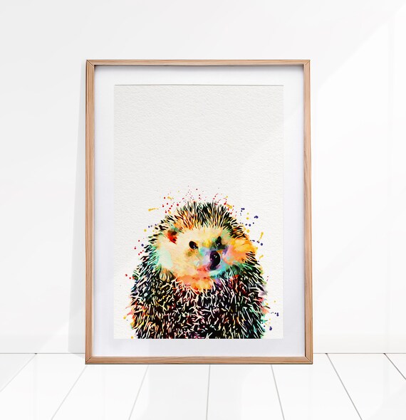 Hedgehog Watercolor Painting, Forest Animals Art
