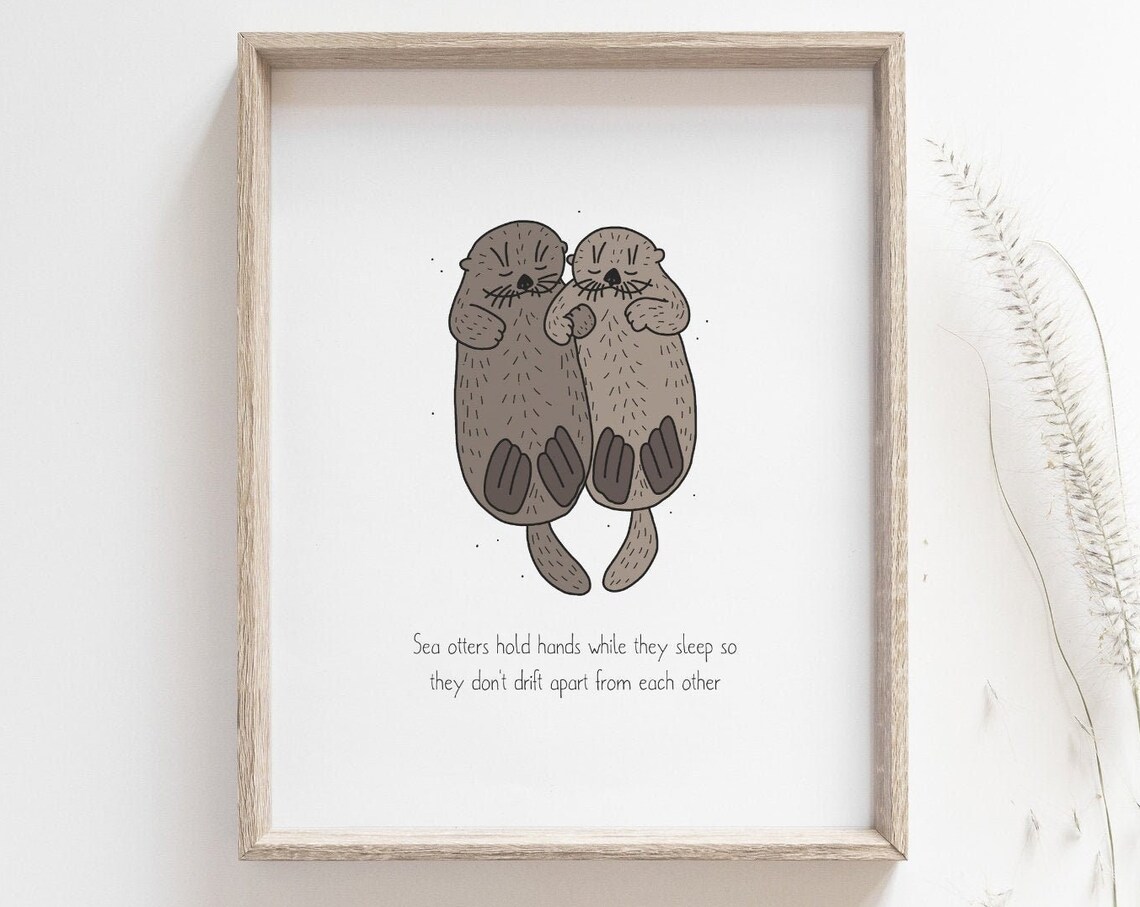 Otter Holding Hands Funny Animal Poster, Home Decor