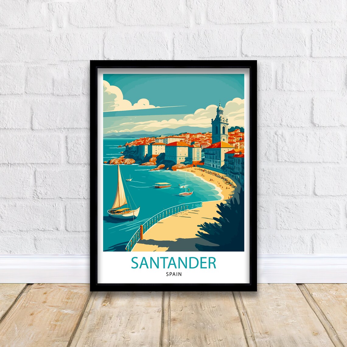 Santander Spain Bay Beach Sailboats Seaside Resort Travel Poster - Image 2