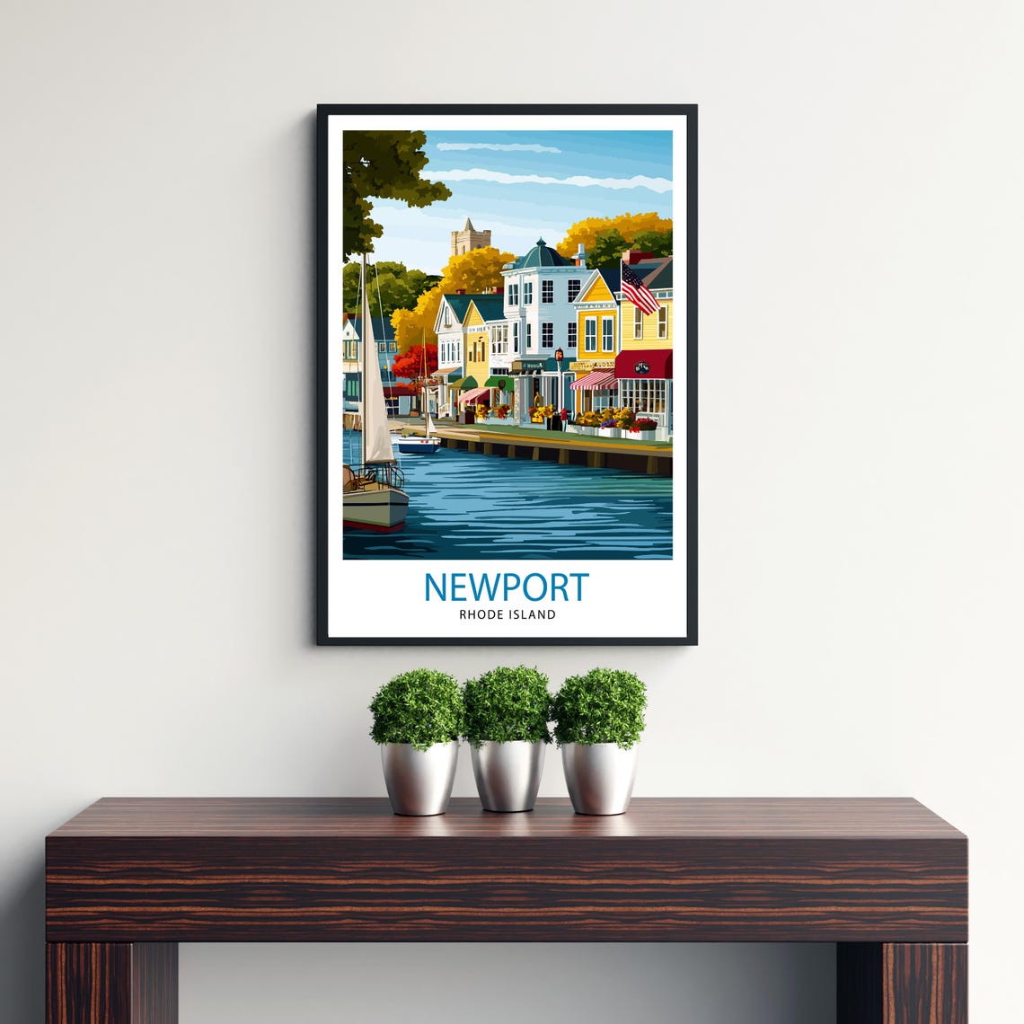 Newport Rhode Island Harbor Sailboat Waterfront Shops Travel Poster - Image 3