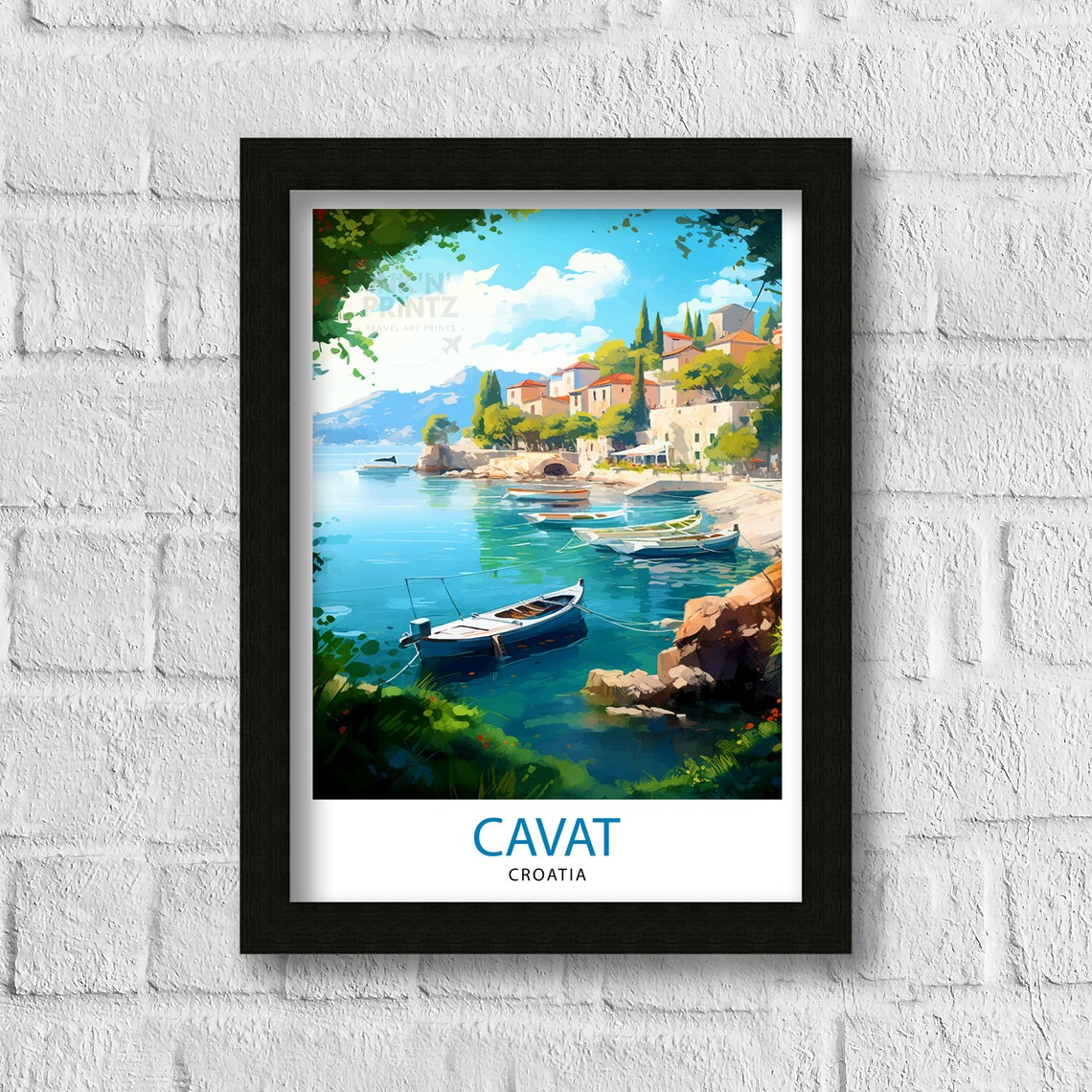 Cavtat Croatia Turquoise Harbour Sailboats Travel Scene Poster - Image 3