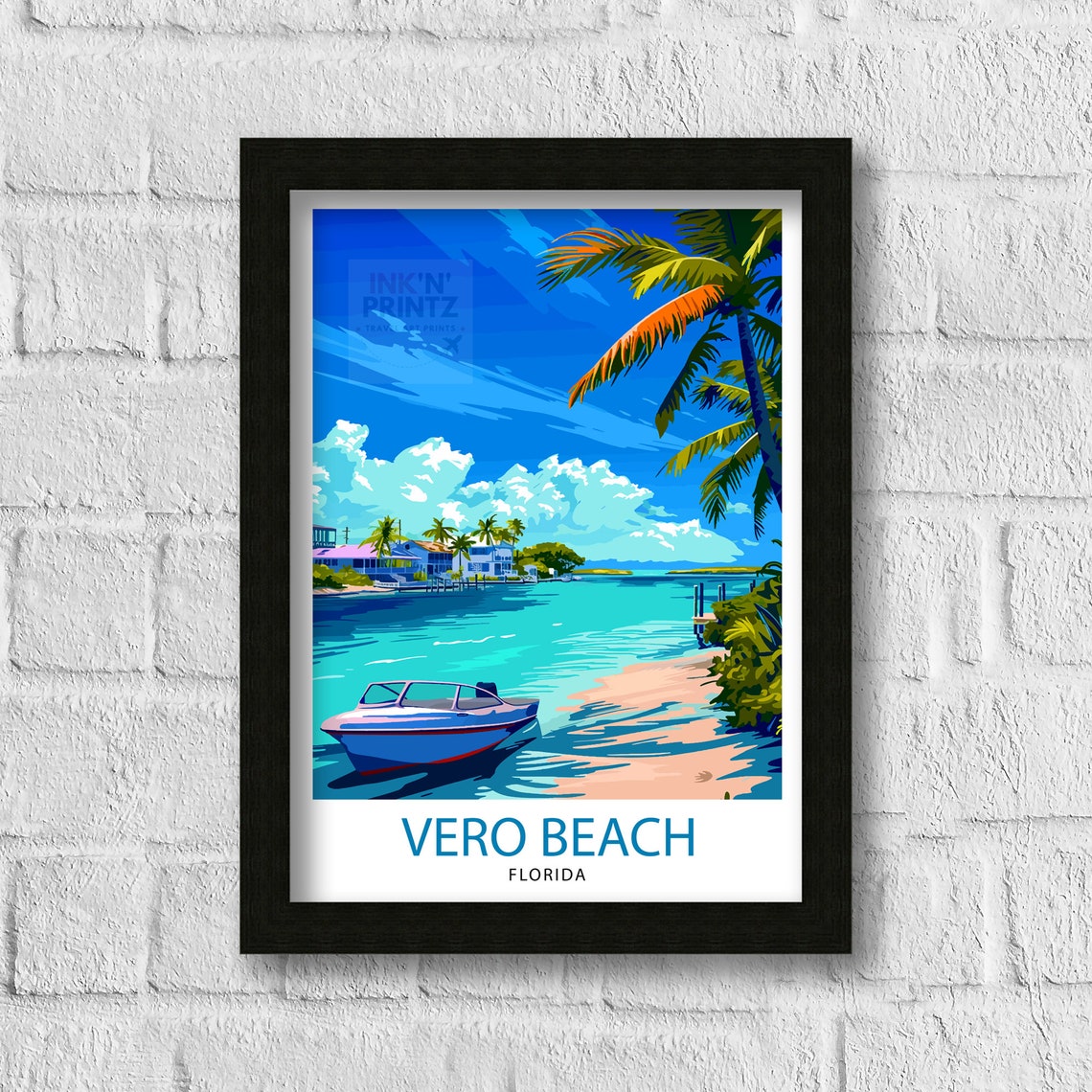 Vero Beach Florida Boat Palms Turquoise Bay Travel Beautiful Poster - Image 3