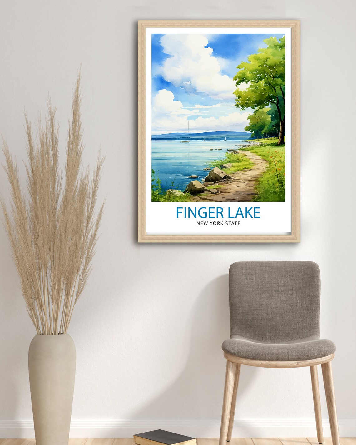 Finger Lake New York State Watercolor Shore Scene Travel Poster - Image 3