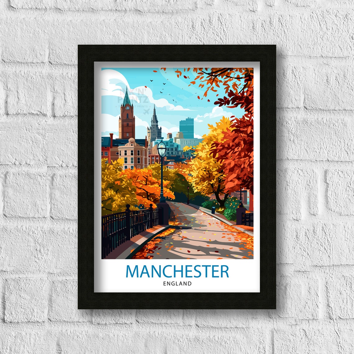 Manchester England Autumn Park Golden Fall Foliage Travel Poster - Image 3
