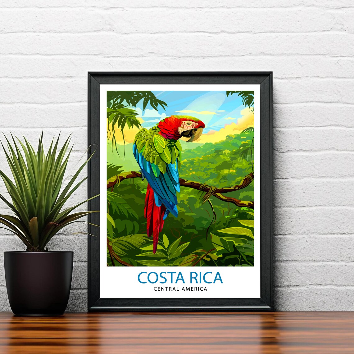Costa Rica Central America Scarlet Macaw Jungle Vintage Travel Poster - Image 2
