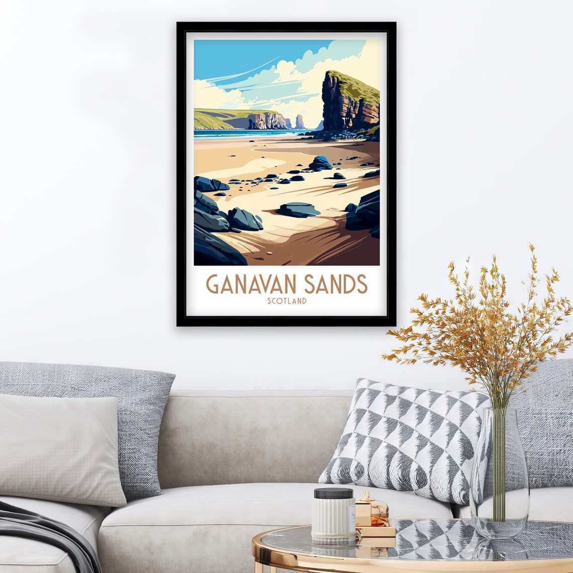 Ganavan Sands Scotland Rocky Beach Cliffs Retro Travel Poster - Image 3