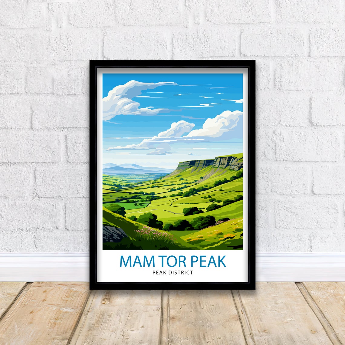 Mam Tor Peak District Green Rolling Hills Panorama Vista Poster - Image 2