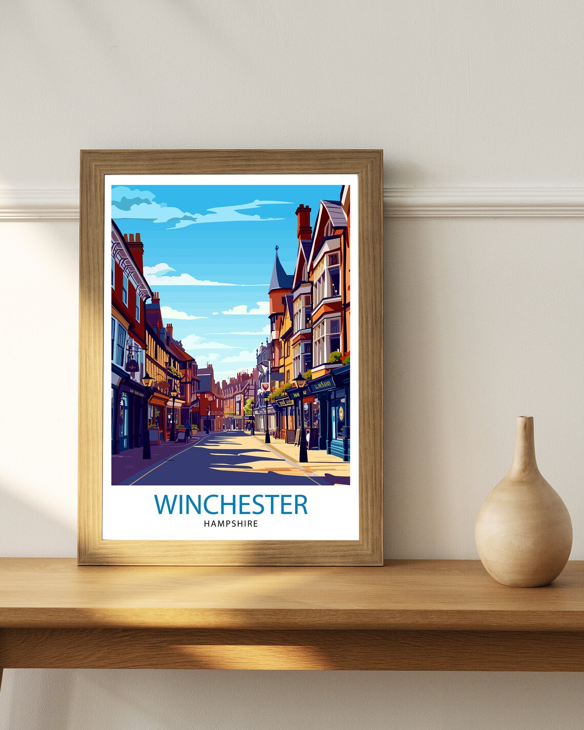 Winchester Hampshire Historic High Street Shops Travel Poster - Image 2