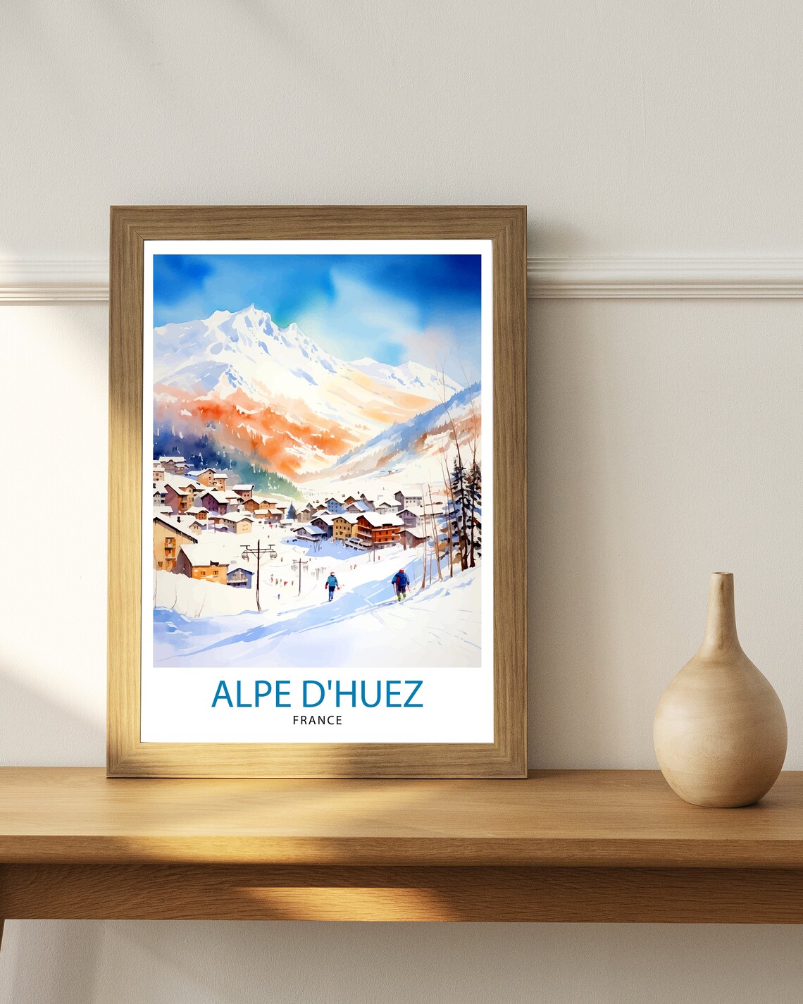 Alpe D'Huez France Ski Resort Snowy Village Skiers Alpine Poster - Image 2