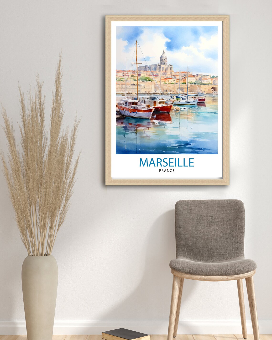 Marseille France Watercolor Old Port Harbor Sailing Boats Poster - Image 2