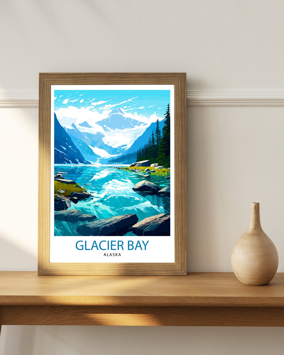 Glacier Bay Alaska Bold Illustration Turquoise Lake Glacier Peaks Poster - Image 3