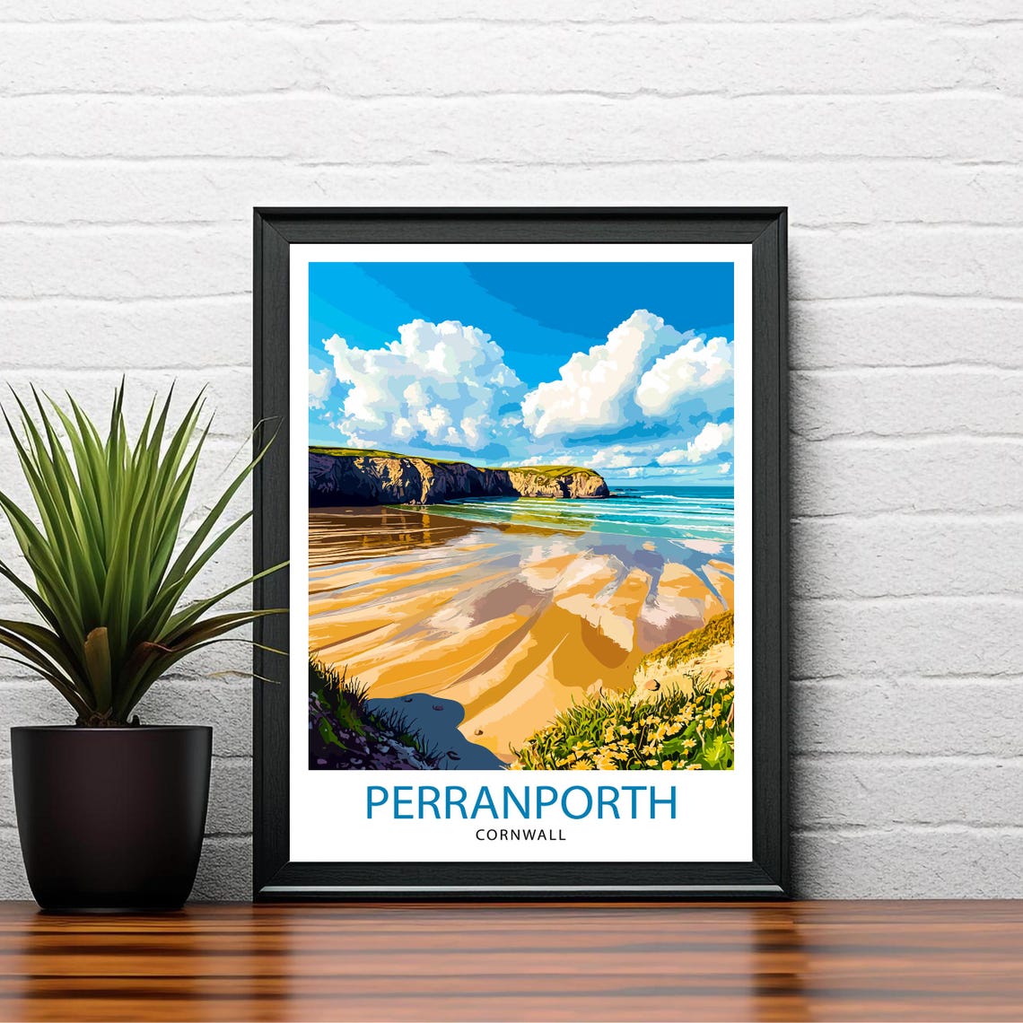 Perranporth Cornwall Sandy Beach Cliffs Surf Waves Travel Poster - Image 2
