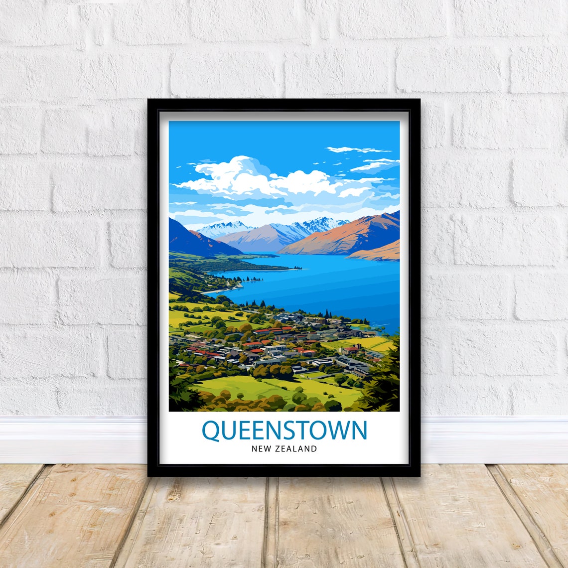 Queenstown New Zealand Print Adventure Capital Poster Lake Wakatipu Wall Art Remarkables Mountain Decor Kiwi Travel Illustration Outdoor - Image 2