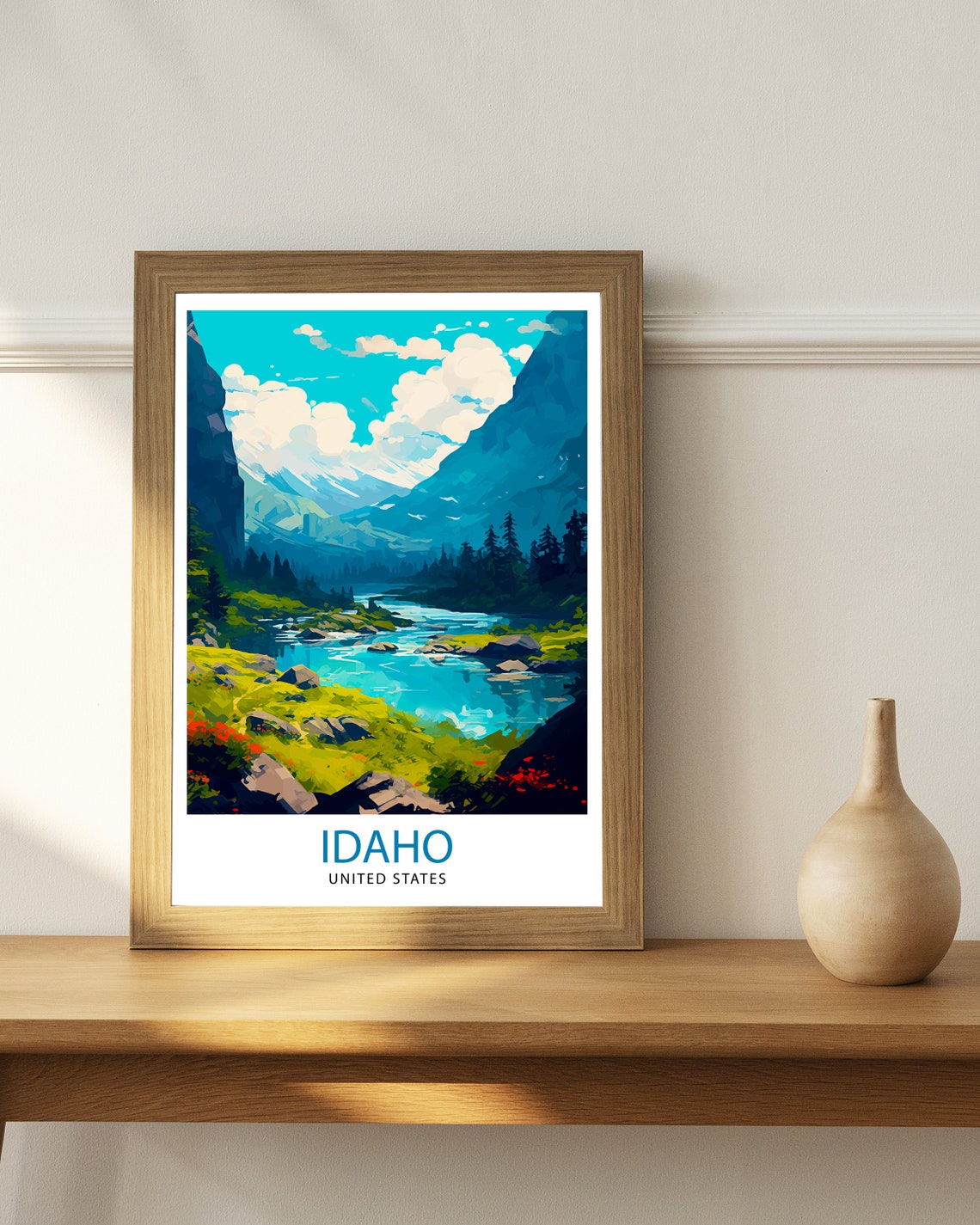 Idaho United States Mountain River Valley Pine Forest Travel Poster - Image 2