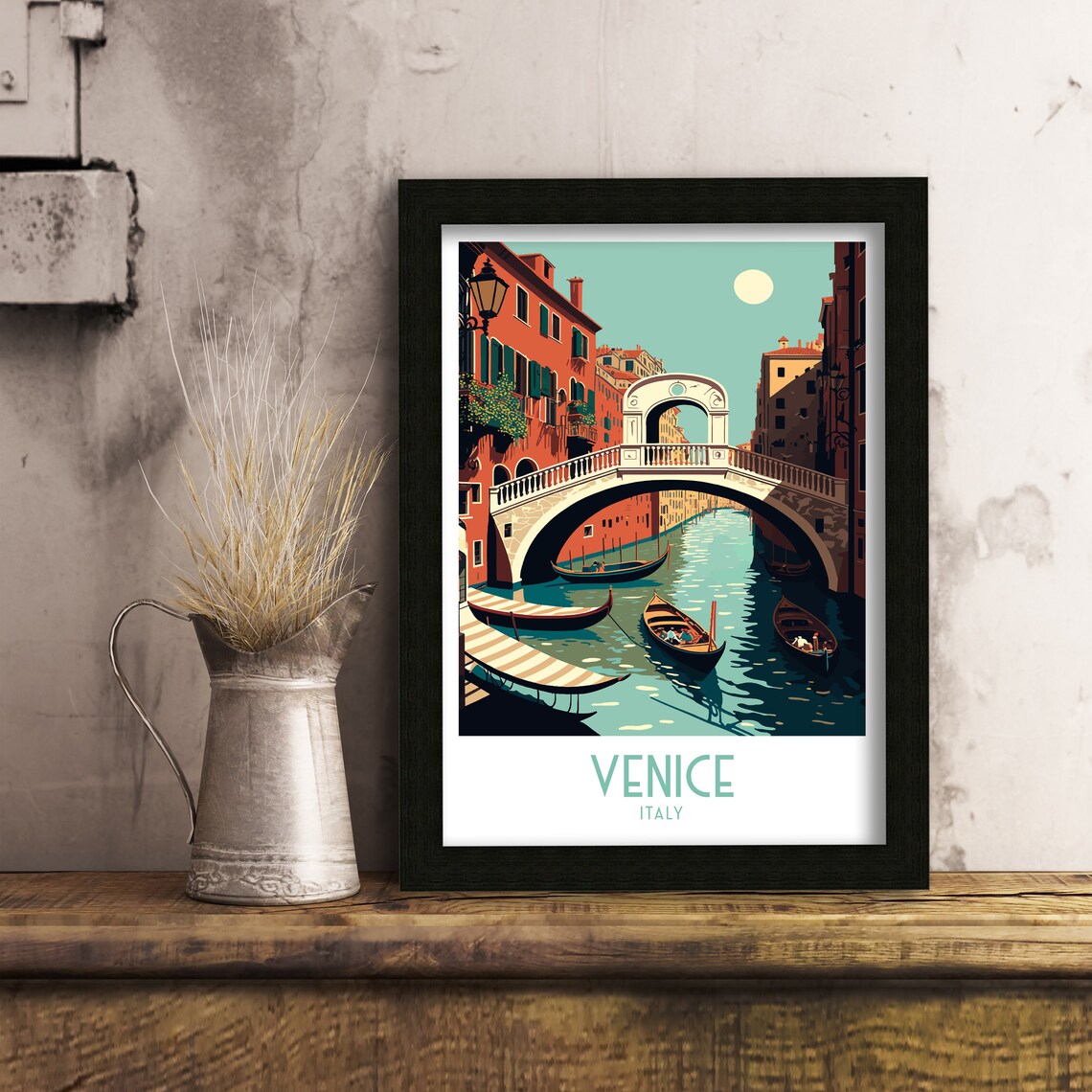 Venice Italy Travel Poster Canal Bridge Gondolas Romantic Vintage Art - Image 3