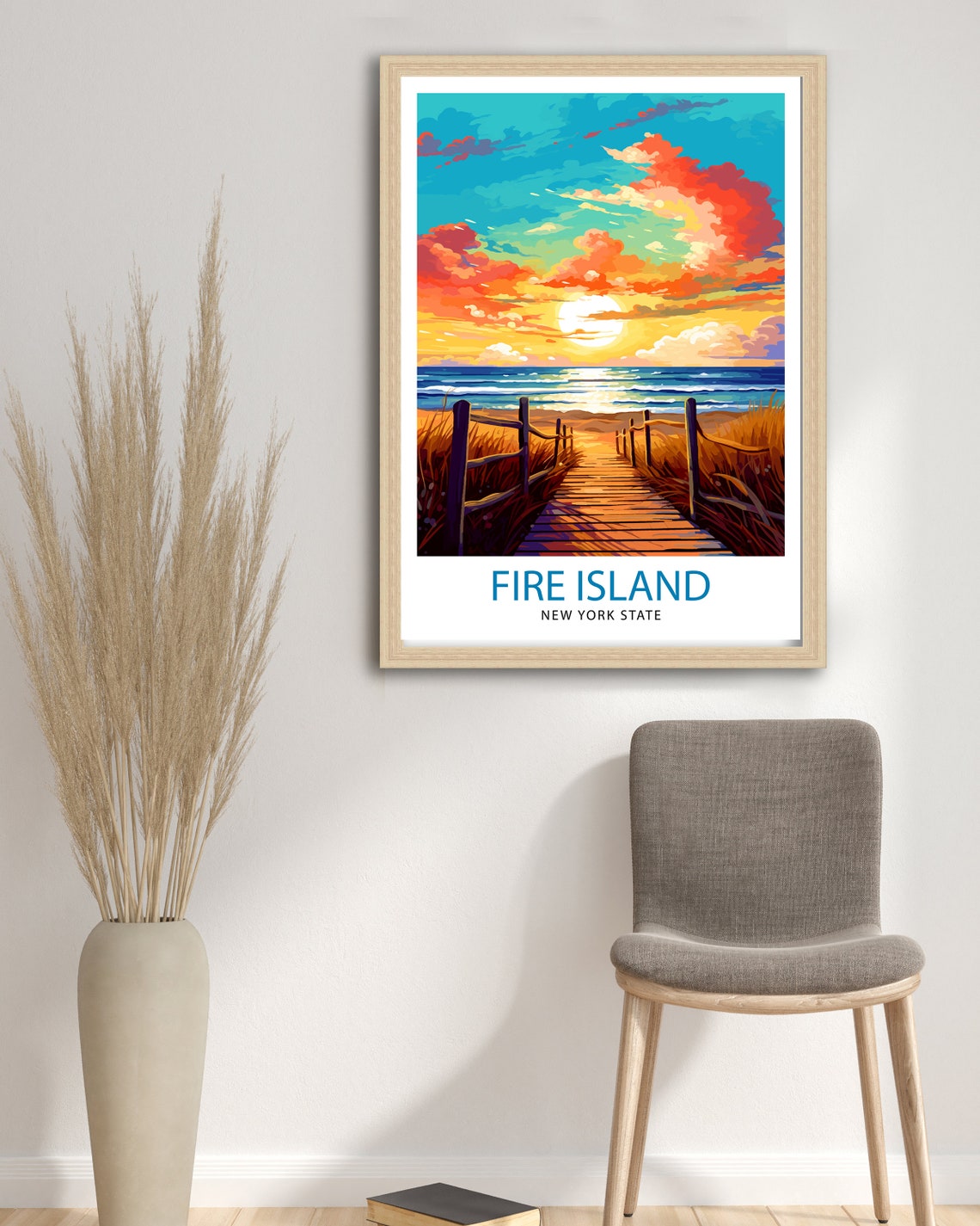 Fire Island New York Sunset Boardwalk Poster With Ocean Waves Art - Image 3