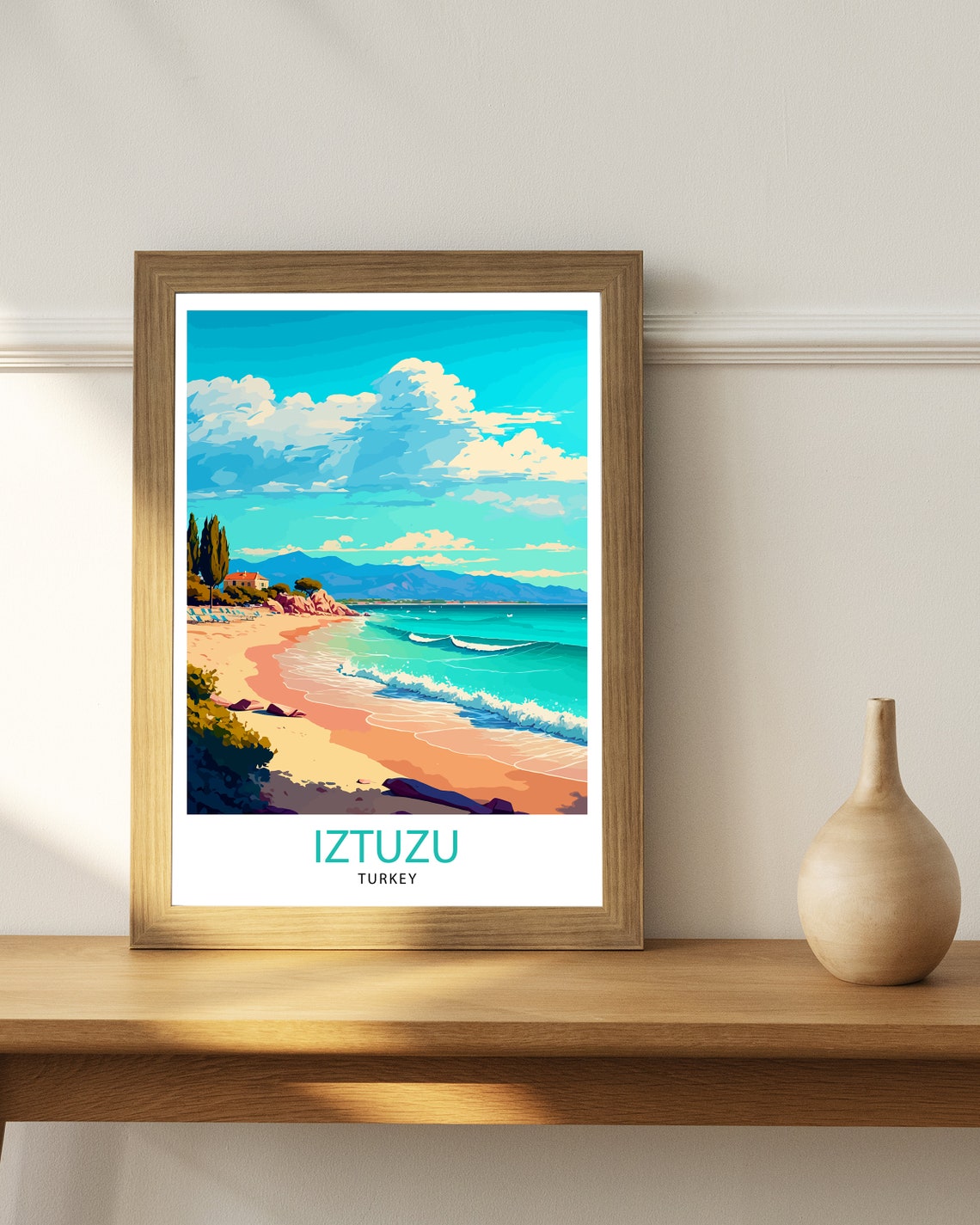 Iztuzu Turkey Long Sandy Beach Turquoise Waves Vintage Travel Poster - Image 3
