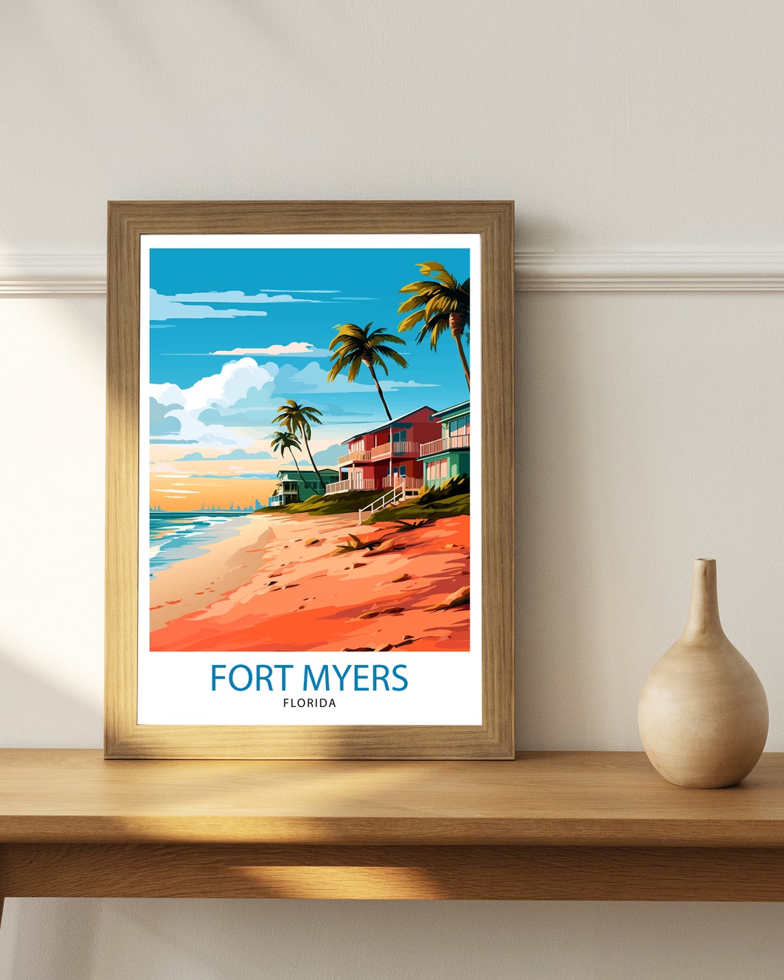 Fort Myers Florida Palm Lined Beach Coastal Sunset Travel Poster - Image 2