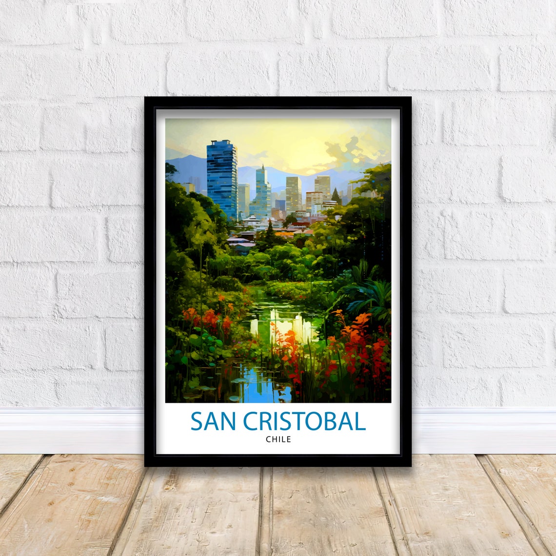 San Cristobal Chile Travel Print San Cristobal Wall Decor San Cristobal Poster Chile Travel Prints San Cristobal Art Print San Cristobal - Image 2