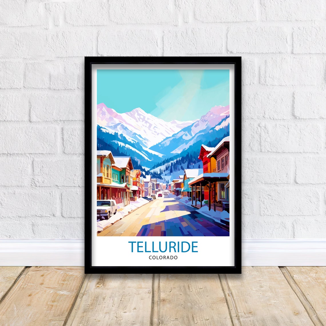 Telluride Colorado Snowy Mountain Town Street Winter Scene Poster - Image 2