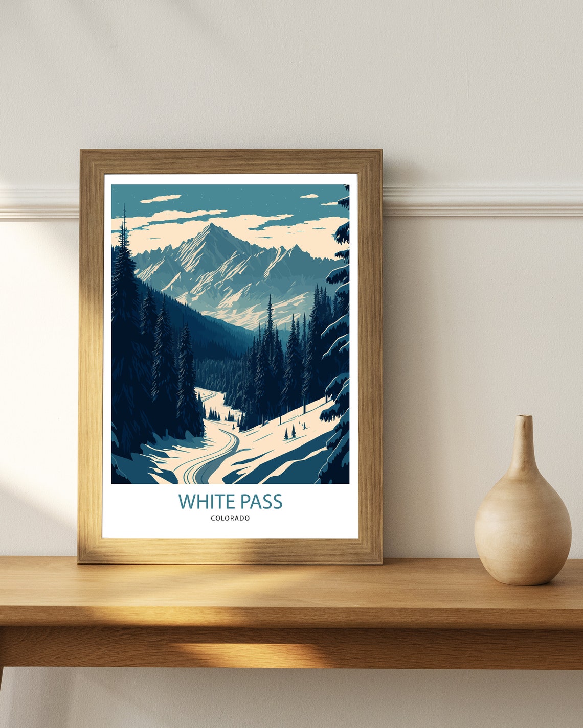 White Pass Colorado Winter Peak Pine Forest Retro Travel Poster - Image 2