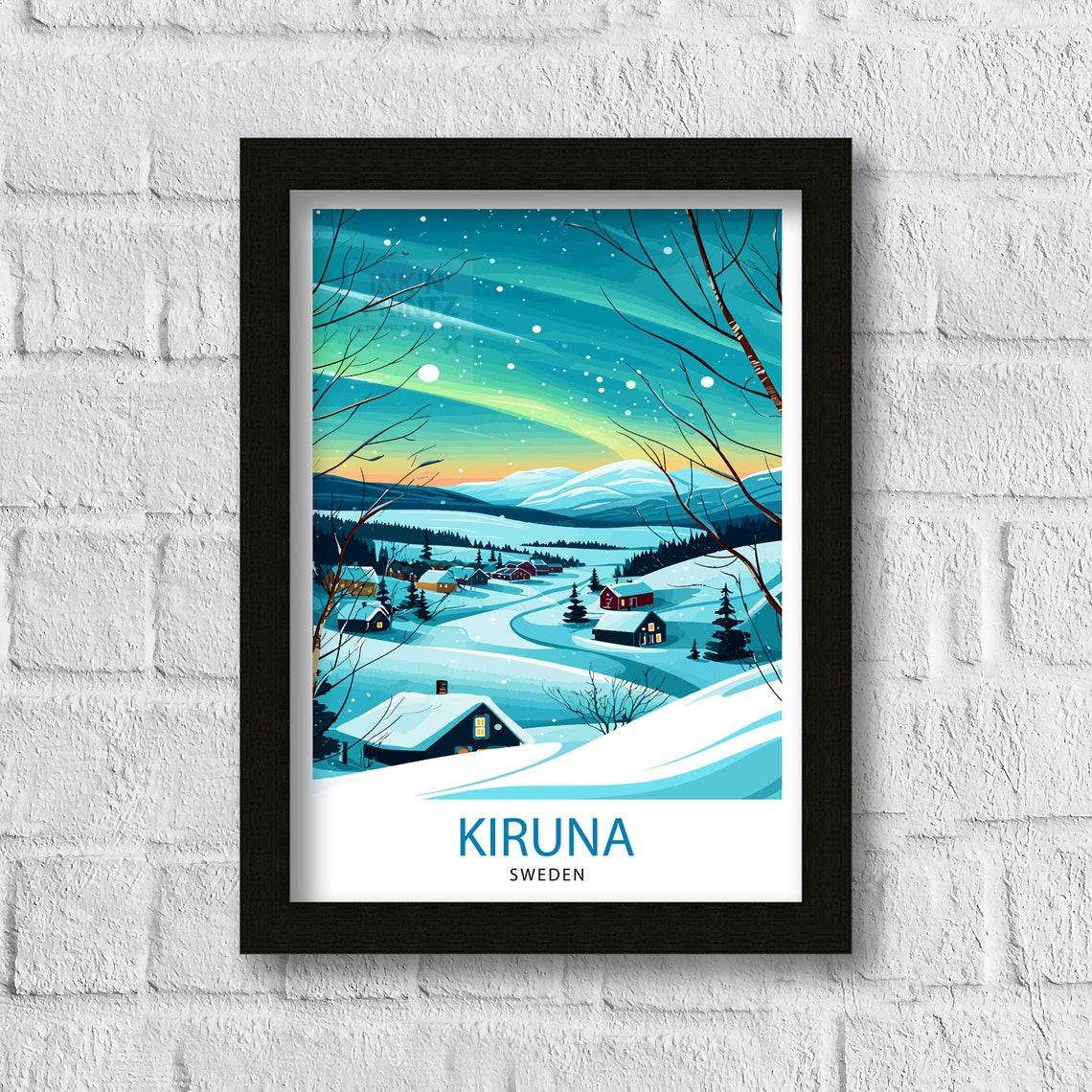 Kiruna Sweden Lapland Snowy Village Aurora Borealis Travel Poster - Image 3
