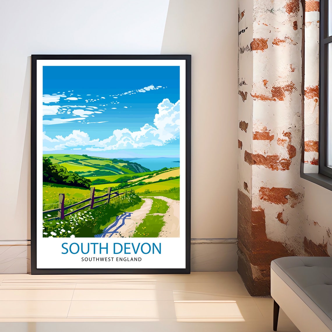 South Devon Southwest England Coast Path Rolling Hills Travel Poster - Image 2