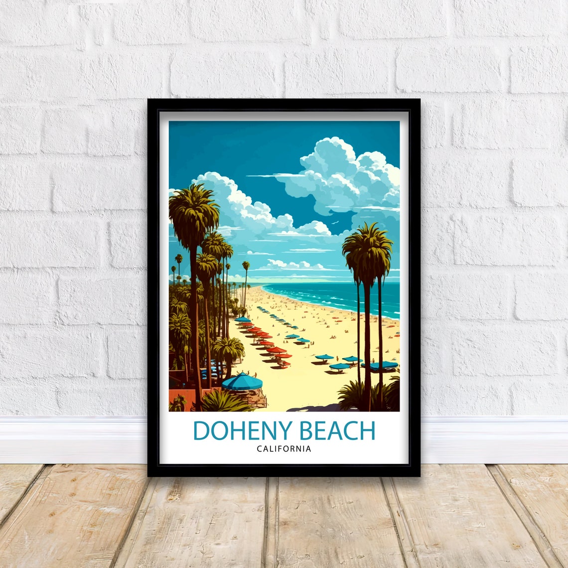Doheny Beach California Palm Lined Shore Vintage Travel Poster - Image 2