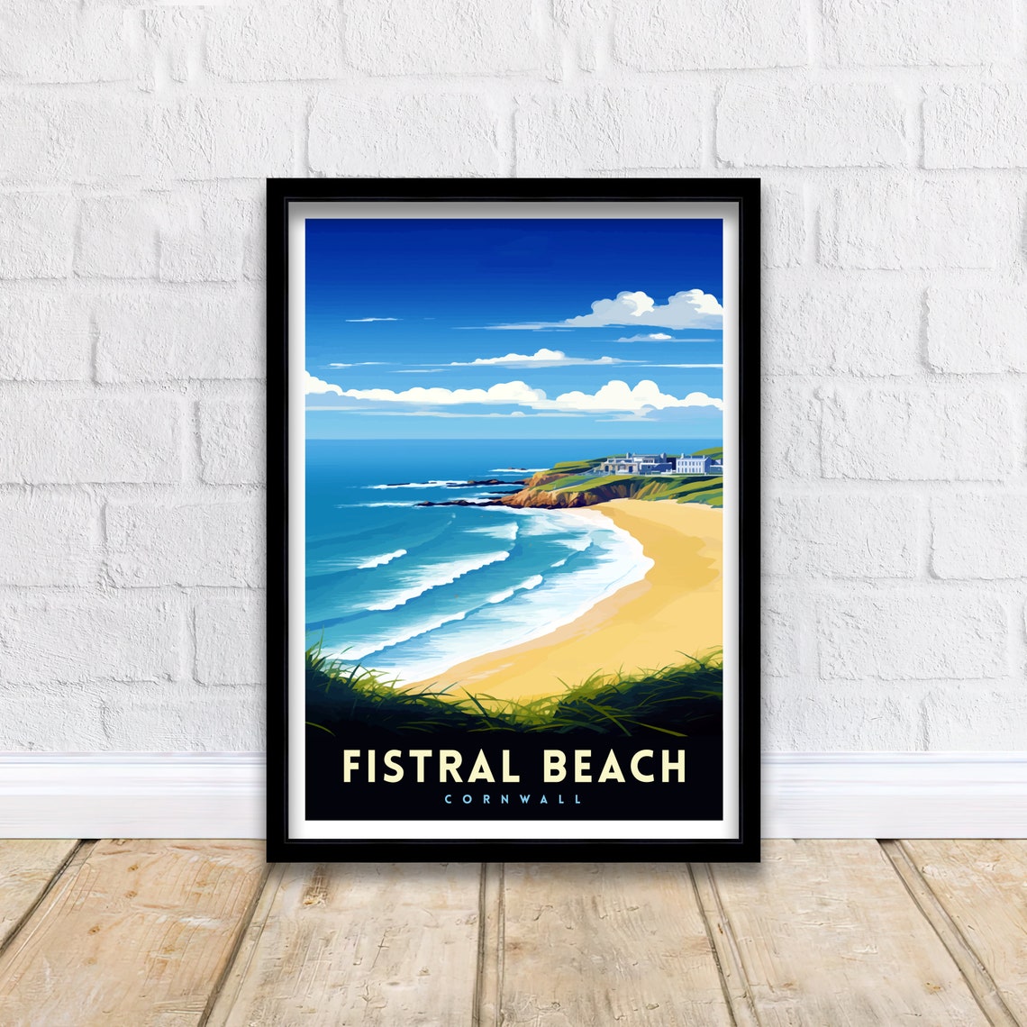 Fistral Beach Cornwall Golden Sand Bay and Cliff Top View Poster - Image 2