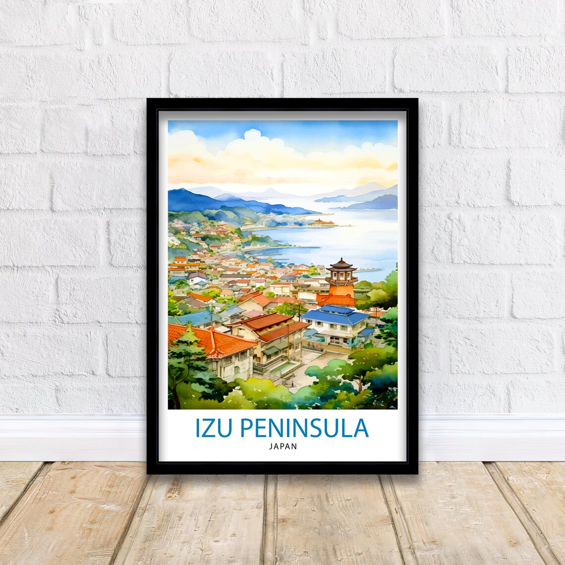 Izu Peninsula Japan Coastal Town Bay Watercolor Art Travel Poster - Image 2