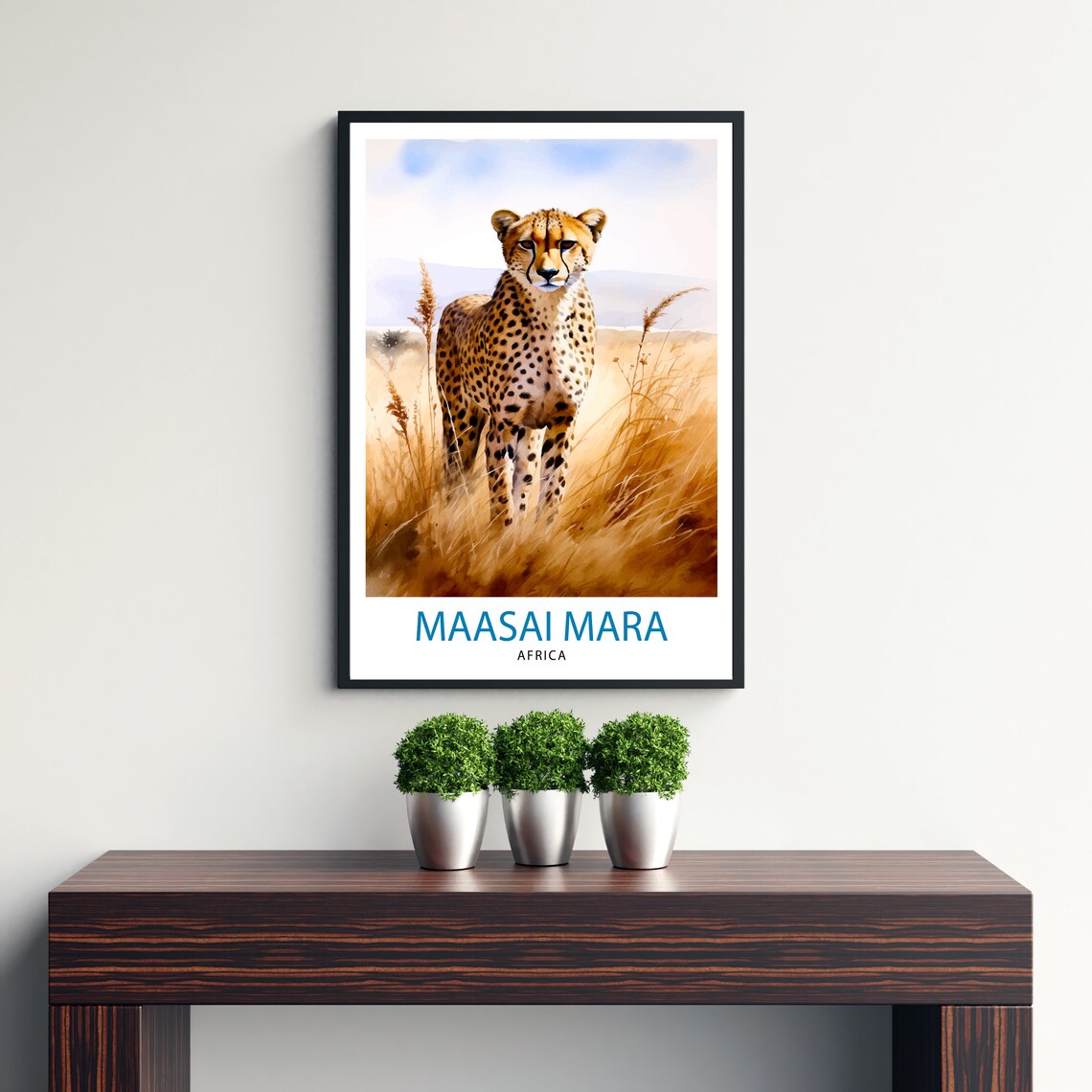 Maasai Mara Africa Cheetah Spotted Watercolor Golden Savanna Poster - Image 3