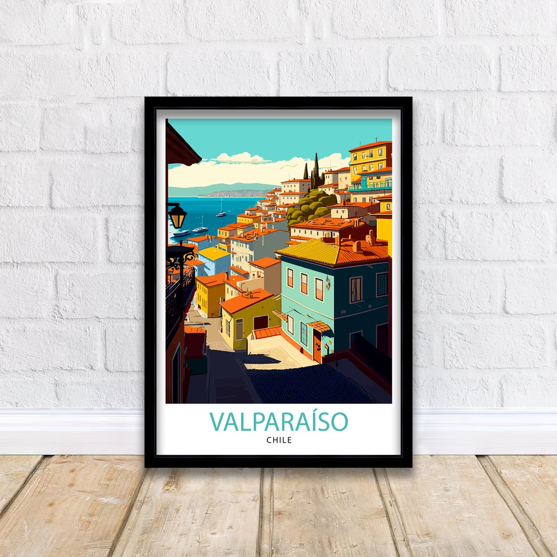 Valparaiso Chile Colorful Hillside Houses Harbor View Travel Poster - Image 3