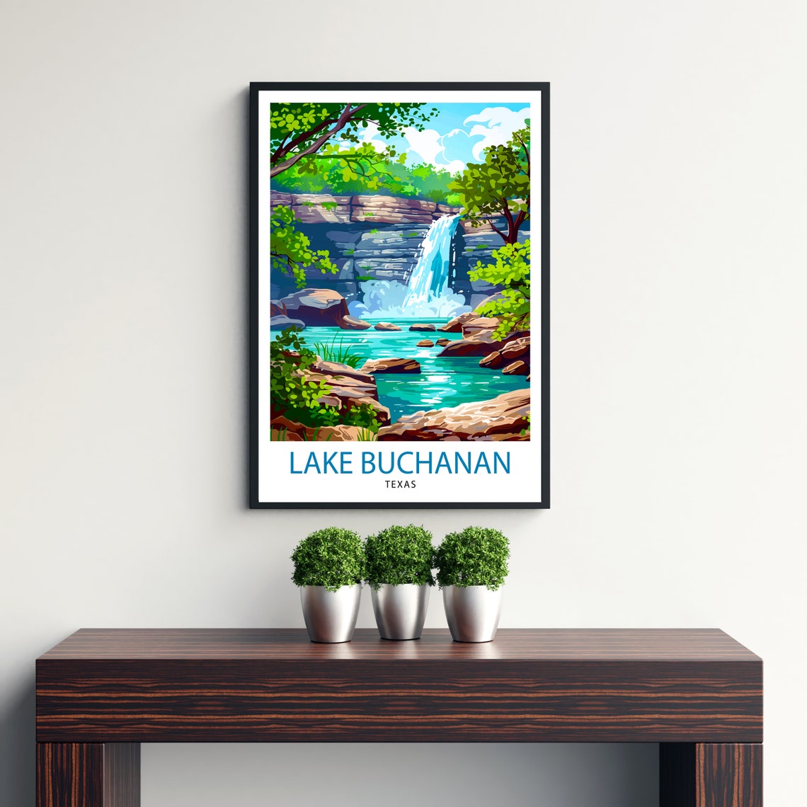 Lake Buchanan Texas Waterfall Forest Turquoise Pool Cliffs Poster - Image 3