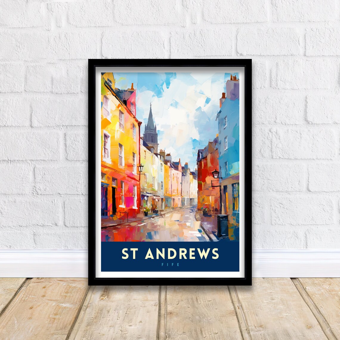 St Andrews Fife Colorful Old Town Street Watercolor Travel Poster - Image 2