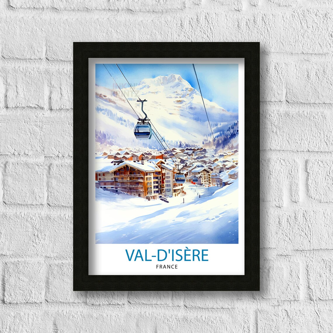 Val d'Isere French Alps Ski Resort Gondola Snow Scene Poster - Image 3