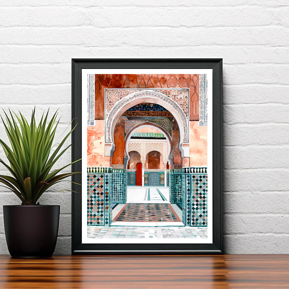 Marrakesh Morocco Ornate Grand Archway Tiled Courtyard Art Poster - Image 2