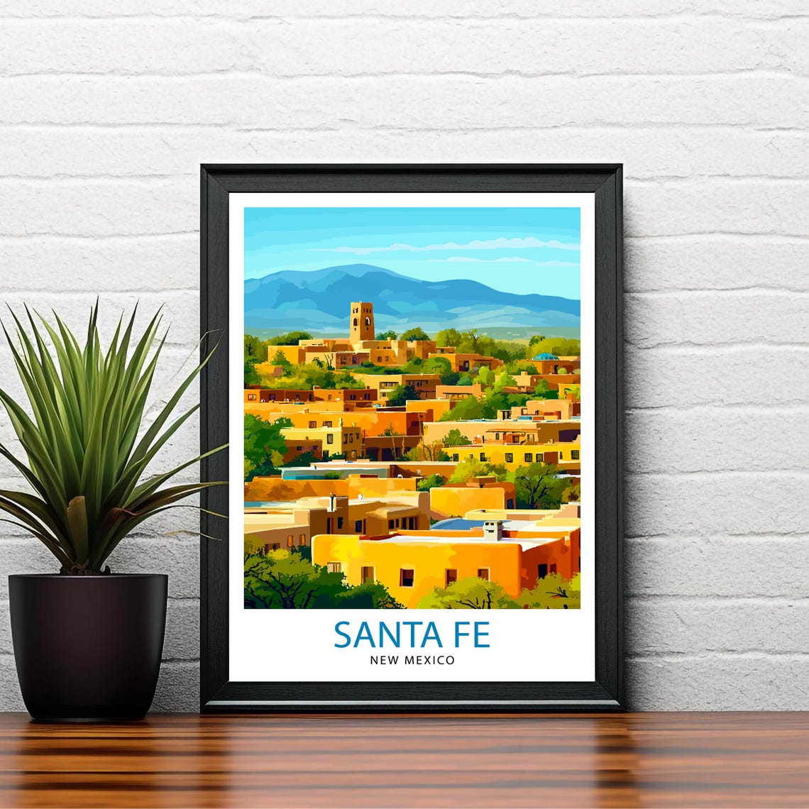 Santa Fe New Mexico Adobe Rooftops Desert Mountain Travel Poster - Image 2