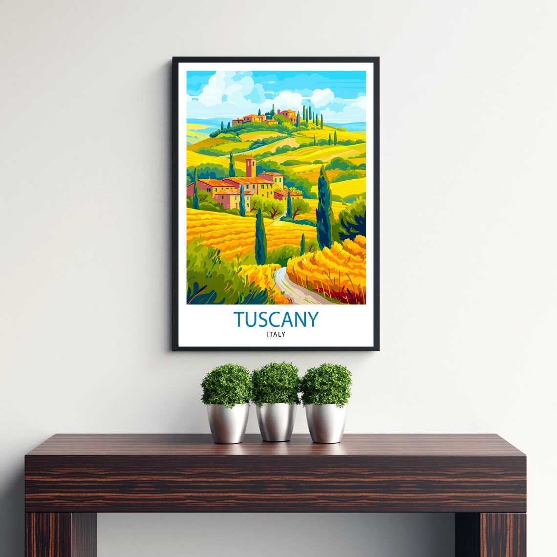 Tuscany Italy Cypress Trees Golden Wheat Fields Hill Village Poster - Image 3