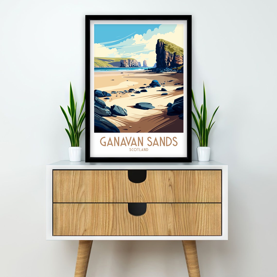Ganavan Sands Scotland Rocky Beach Cliffs Retro Travel Poster - Image 2