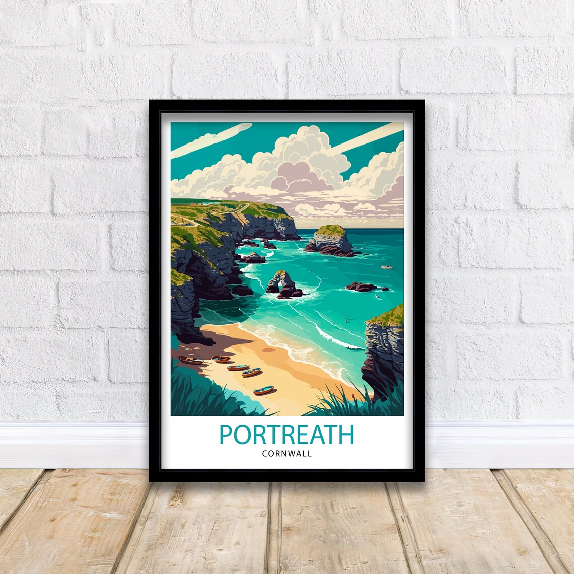 Portreath Cornwall Travel Poster, Cornwall Illustration - Image 2