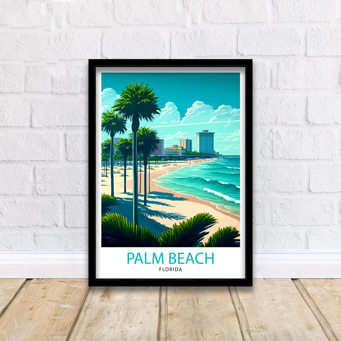 Palm Beach Florida Tropical Shoreline Palms Vintage Travel Poster - Image 2